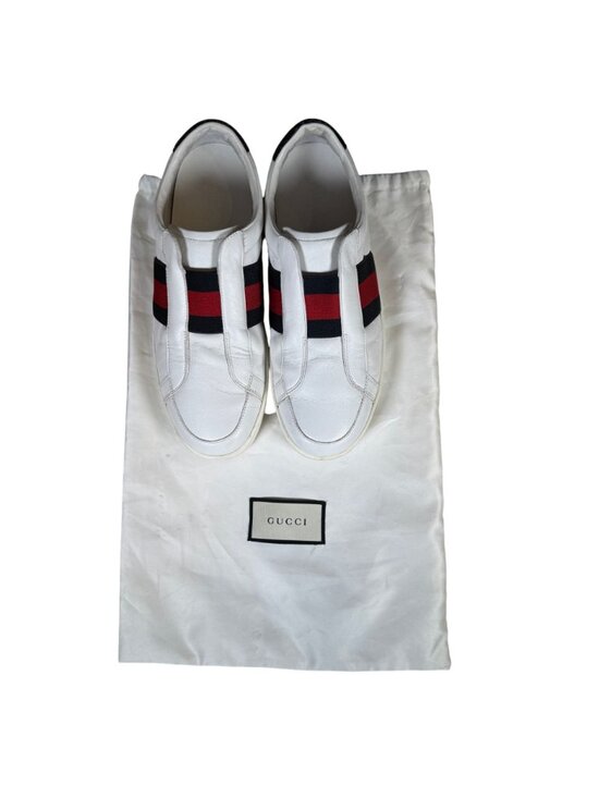 Gucci Sylvie Web Ace White Leather Men\'s Slip on Sneaker Size UK 8 US 8.5 main image 12